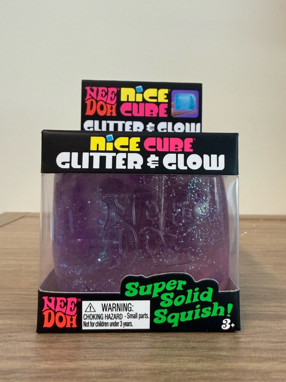 Nee Doh Nice Cube Glitter & Glow Squish - Purple Sparkle